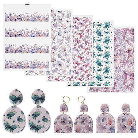 5Pcs 5 Colors Polymer Clay Earrings Water Transfer Paper DIY-HY0003-22B-1