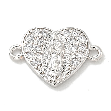 Rack Plating Brass Micro Pave Clear Cubic Zirconia Religion Heart Virgin Mary Connector Charms KK-L224-099P-05-1