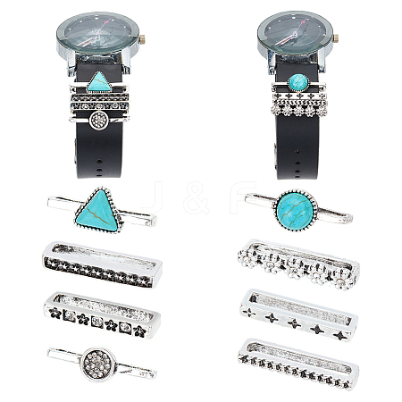   8Pcs 8 Style Half Round & Triangle Synthetic Turquoise Watch Band Charms Set MOBA-PH0001-12-1
