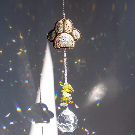 Metal Rhinestone Cat Paw Print Hanging Suncatchers PW-WGCB117-01-1