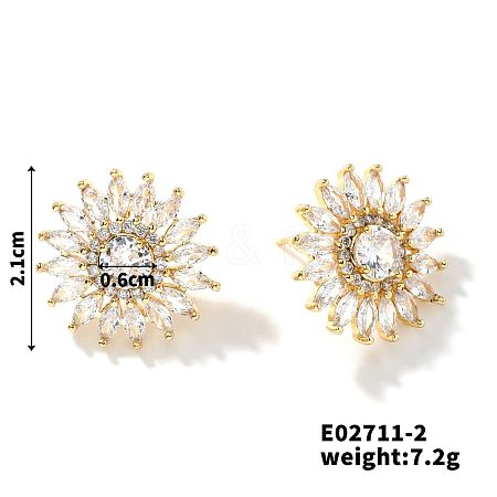 3D Sunflower Copper & Zircon Stud Earrings Fashionable Luxury Japanese Style FV5287-2-1