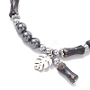 304 Stainless Steel Leaf Charm Bracelets BJEW-JB12939-01-3