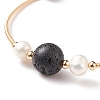 Natural Lava Rock & Pearl Round Beaded Bangle BJEW-JB08464-01-4