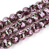 Handmade Lampwork Inner Flower Rondelle Beads Strands LAMP-T022-24B-1