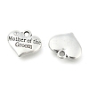 Wedding Theme Antique Silver Tone Tibetan Style Alloy Heart with Mother of the Groom Rhinestone Charms TIBEP-N005-17A-1