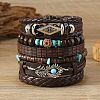 6Pcs 6 Styles Wood & Synthetic Turquoise Beaded Stretch Bracelets & Alloy Synthetic Turquoise Link Bracelets & Retro PU Leather Cord Bracelets for Men's FS-WG129F8-01-1