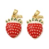 Strawberry Brass Enamel Micro Pave Cubic Zirconia Pendants KK-M325-14B-G-1