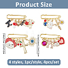 4Pcs 4 Styles Alloy Enamel & Lampwork & Glass Dog Heart Rabbit Charm Iron Kilt Pins JEWB-FH00046-2
