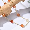 Natural Carnelian Faceted Flat Round Beaded Chain Necklaces with Matte Brass Beads GG-CBA37F5-01G-06-1