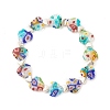 Handmade Millefiori Lampwork & Alloy Heart Beaded Stretch Bracelet BJEW-JB08042-03-1