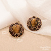 Alloy Natural Tiger Eye Stud Earrings FS-WGA185A-07-1