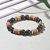 Natural Coconut & Garnet Beaded Stretch Bracelet for Women BJEW-JB07546-04-2