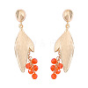Zinc Alloy Leaf Stud Dangle Earrings with Rhinestone Tassel WGF38D3-01-1
