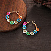 Flower Brass Glass Seed Beaded Hoop Earrings FS-WG0698E-01-4