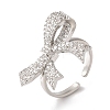 Bowknot Brass Micro Pave Clear Cubic Zirconia Open Cuff Rings for Women LS-RJEW-C098-17P-1