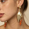 Zinc Alloy Leaf Stud Dangle Earrings with Rhinestone Tassel WGF38D3-01-2