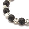 Round Natural Lava Rock & Heart Alloy Beads Stretch Bracelet BJEW-JB07458-4