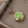 304 Stainless Steel Enamel with Imitation Pearl Flower Pendant Necklaces for Women DU2502-4