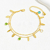 Fashionable Brass Leaf Tassel Double Layer Anklets in Random Accessory Color JI4234-1