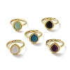 Adjustable Natural Mixed Gemstone Teardrop Finger Rings RJEW-M155-05G-1