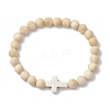 2Pcs Wood Beads Stretch Bracelets for Couple BJEW-JB11305-04-3