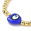 Enamel Evil Eye Heart & Brass Braided Bead Bracelet for Women KK-E033-18G-2