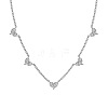 Rhodium Plated 925 Sterling Silver Pave Clear Cubic Zirconia Cable Chain Heart Tassel Necklaces for Women NJEW-Q342-15P-1