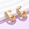 Brass Micro Pave Clear Cubic Zirconia J-Shaped Stud Earrings EJEW-B153-18G-2