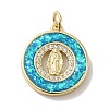 Rack Plating Brass Micro Pave Cubic Zirconia with Synthetic Opal Pendants KK-D088-18G-2