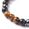 Natural Wood & Tiger Eye & Synthetic Hematite Round Beaded Stretch Bracelet BJEW-JB08150-4
