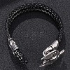 Genuine Leather Wrap Wide Cord Bracelet with Stainless Steel Toggle Clasps PW-WG1D7B5-01-3