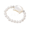 Cat Shaped Natural White Shell Beaded Stretch Finger Rings RJEW-TA00175-5