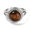 Natural Tiger Eye Round Adjustable Rings RJEW-K271-02P-06-2