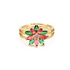 Cubic Zirconia Flower Adjustable Ring RJEW-S049-011G-1