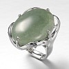 Adjustable Oval Brass Natural Green Aventurine Wide Band Rings RJEW-L062-03E-1