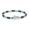 Natural & Synthetic Mixed Gemstone Beaded Stretch Bracelet with Clear Cubic Zirconia Cross for Women BJEW-JB08247-05-1