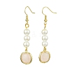 Shell Pearl & Natural Rose Quartz Dangle Earrings EJEW-JE05995-1