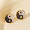 Retro Chinese Style Stainless Steel Flat Round with Yin-yang Stud Earrings MT2482-2-1