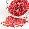 Tube Transparent Colours Rainbow Plated Glass Bugle Beads X-SEED-I001-165-1