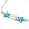 Synthetic Turquoise & Cowrie Shell Braided Starfish & Shell Shape Bead Bracelets for Women BJEW-JB10197-02-3