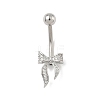 Brass Pave Clear Cubic Zirconia Curved Barbell Bowknot Belly Rings AJEW-L099-01B-P-2