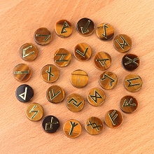 Tumbled Natural Tiger Eye with Carved Rune Words PW-WG60219-02