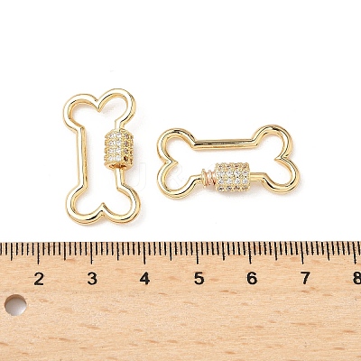 Brass Micro Pave Clear Cubic Zirconia Screw Carabiner Lock Charms KK-Z118-06G-03-1