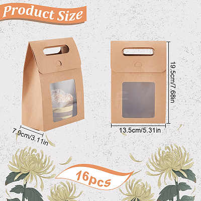 Folding Paper Gift Bags with Hole Handle and Plastic Visible Window ABAG-WH0038-52B-01-1