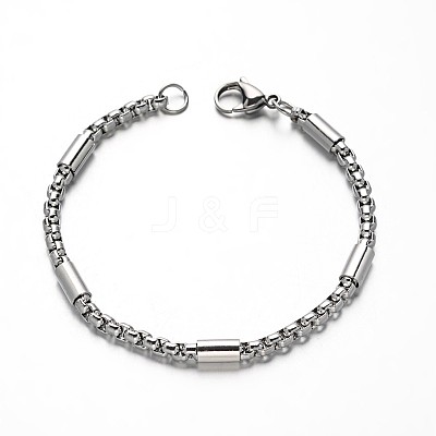 Tarnish Resistant 304 Stainless Steel Box Chain Bracelets BJEW-M125-01P-1