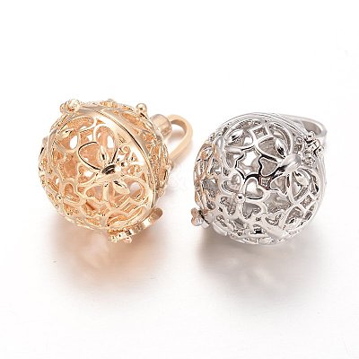 Eco-Friendly Rack Plating Brass Hollow Round Cage Pendants KK-M180-14-NR-1