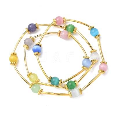 Cat Eye Round Beads Multi-strand Bracelets for Women BJEW-JB12338-03-1