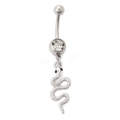 Alloy Rhinestone Snake Curved Barbell Belly Rings AJEW-R007-03P-05-1
