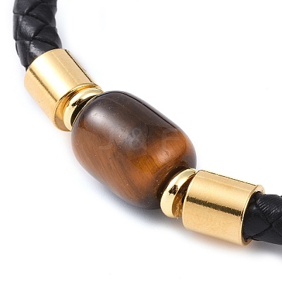 Column Natural Tiger Eye Bead Leather Cord Bracelets BJEW-A009-03G-1