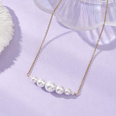 Shell Pearl Graduated Round Beaded Pendant 304 Stainless Steel Cable Chain Necklaces for Women NJEW-JN05748-1